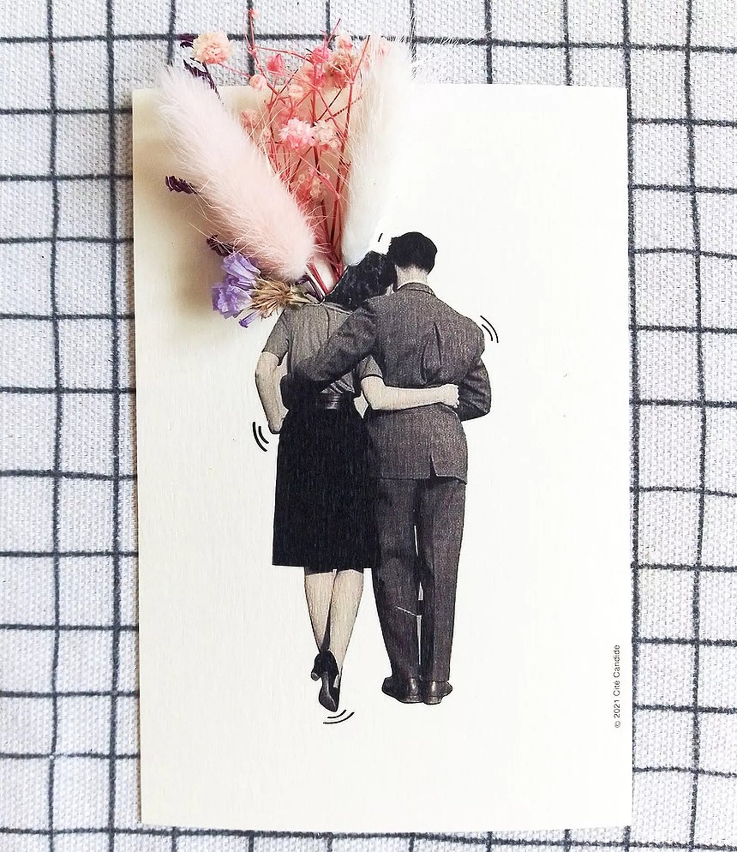 Carte fleurie "Couple vintage" + enveloppe