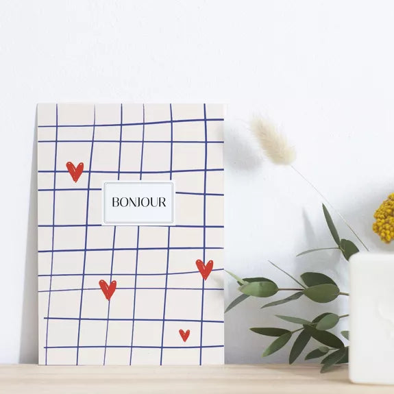 Carte double "Bonjour Coeur" avec enveloppe