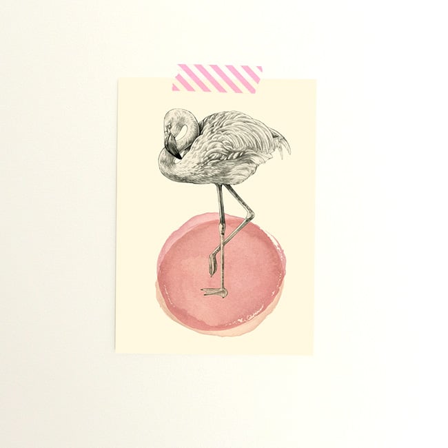 Carte postale flamant rose + enveloppe