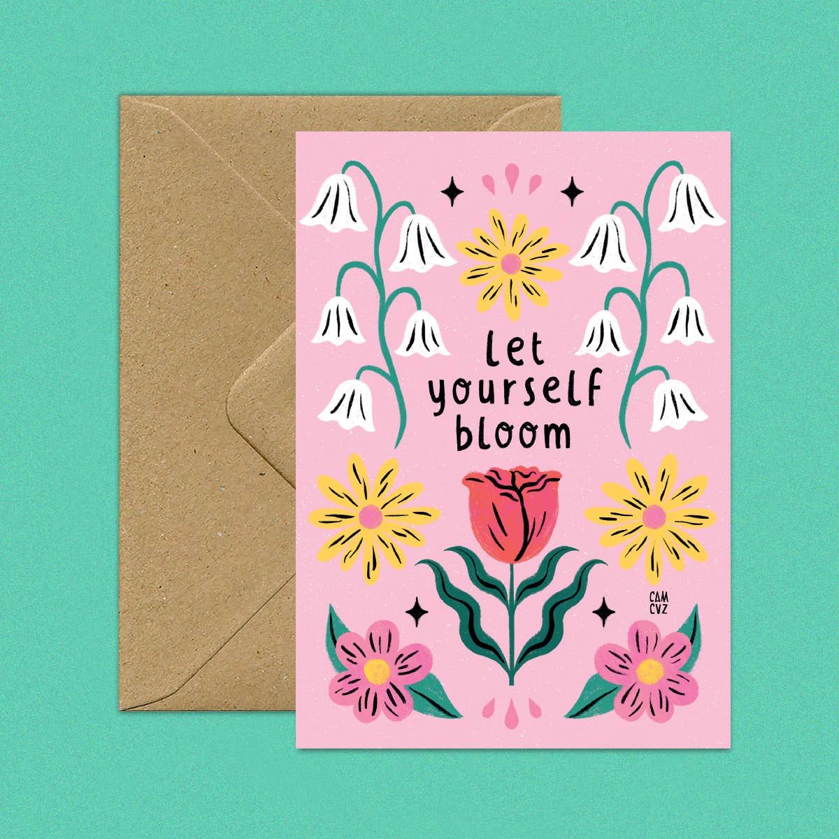 Carte postale "Let yourself bloom" + enveloppe