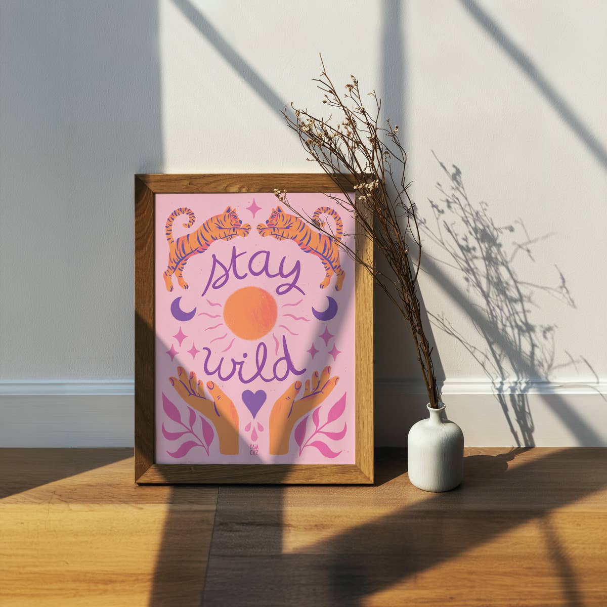 Affiche A4 "Stay wild" orange et bleu