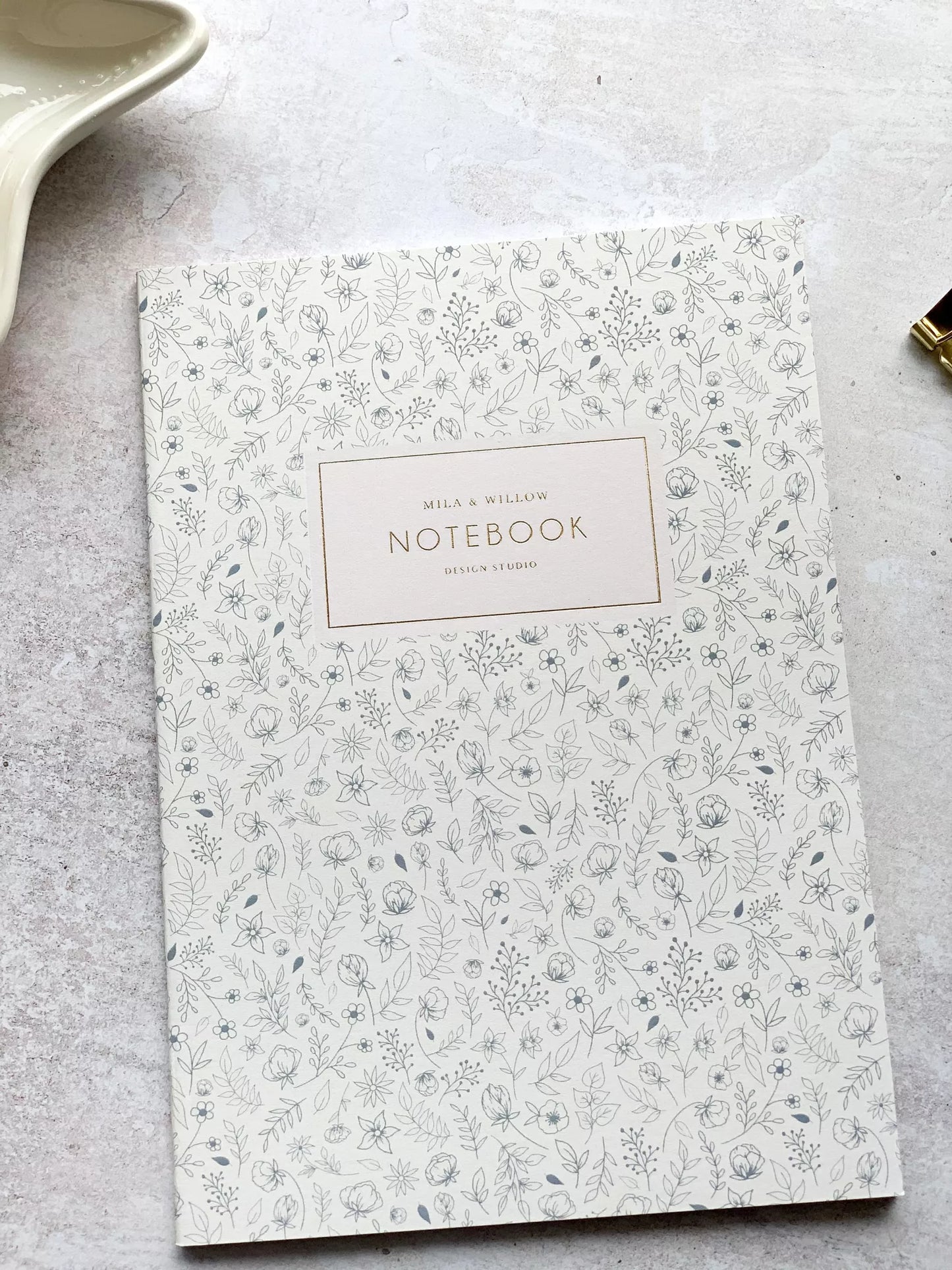 Carnet fleurs et feuilles bleues