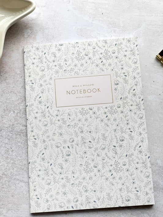 Carnet fleurs et feuilles bleues