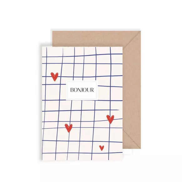 Carte double "Bonjour Coeur" avec enveloppe