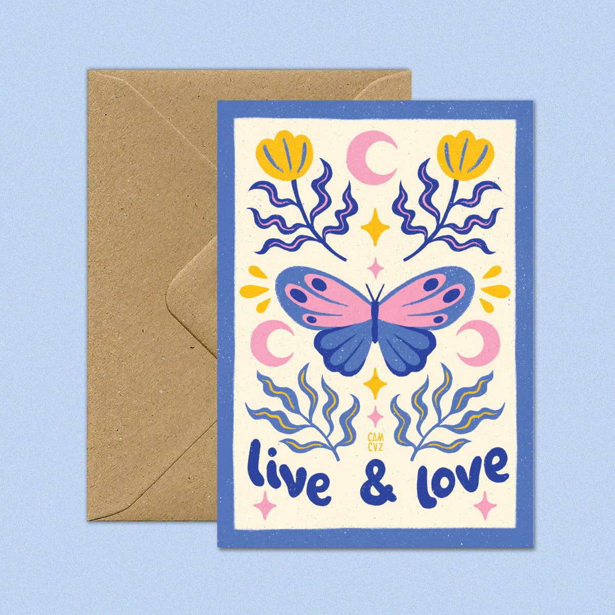 Carte postale "Live and love" + enveloppe