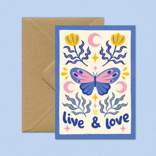 Carte postale "Live and love" + enveloppe