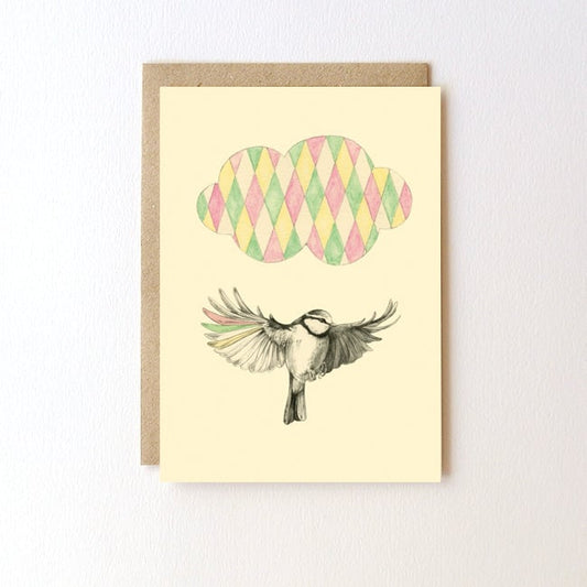 Carte postale oiseau et nuage + enveloppe