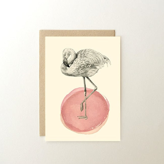 Carte postale flamant rose + enveloppe