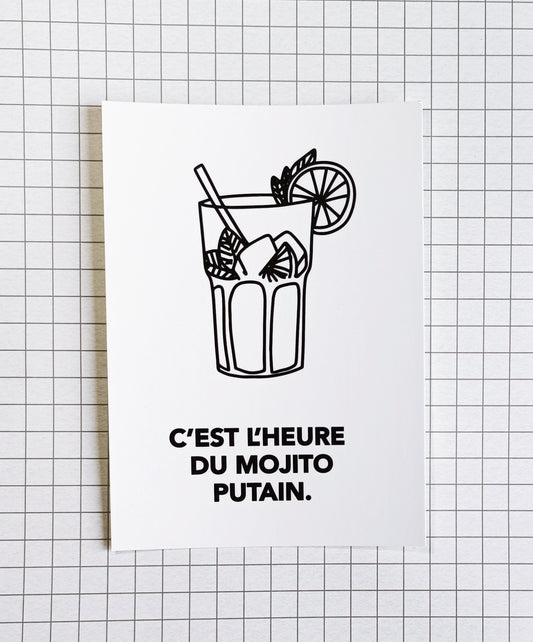 Carte postale "C'est l'heure du mojito putain"