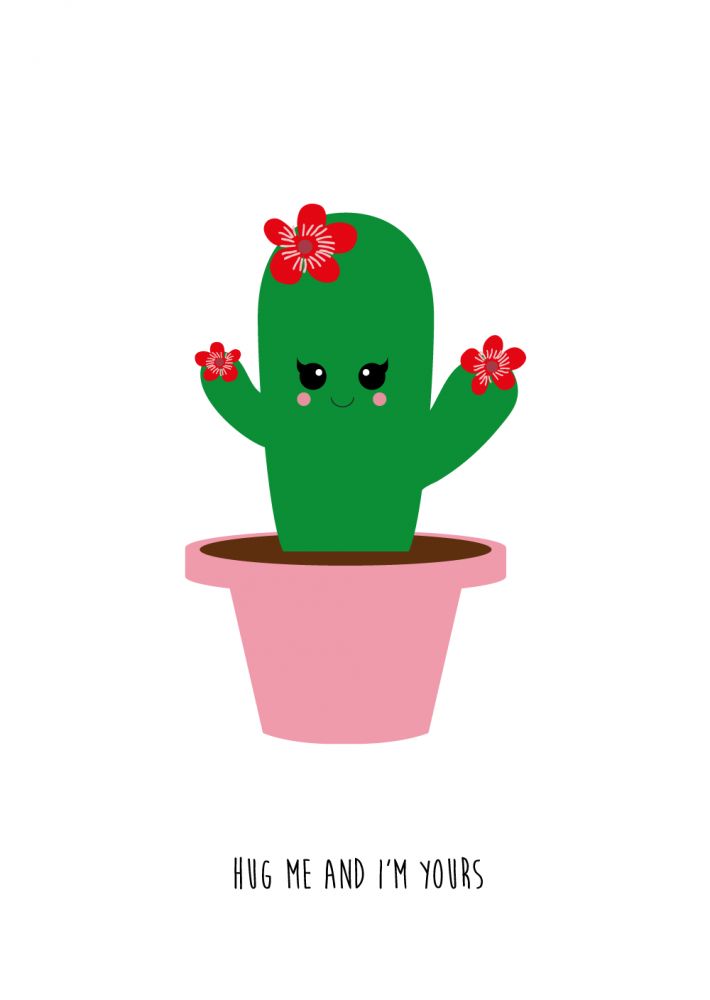 Carte postale cactus kawaii