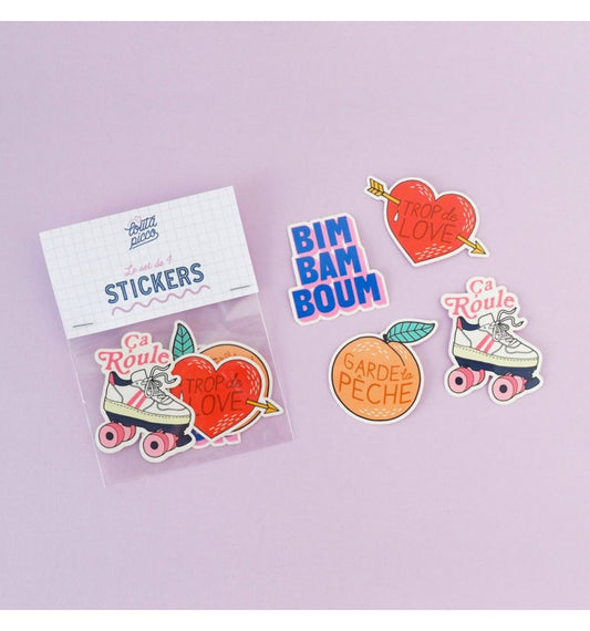 Lot de 4 stickers "Garde la pêche, Ca roule..."