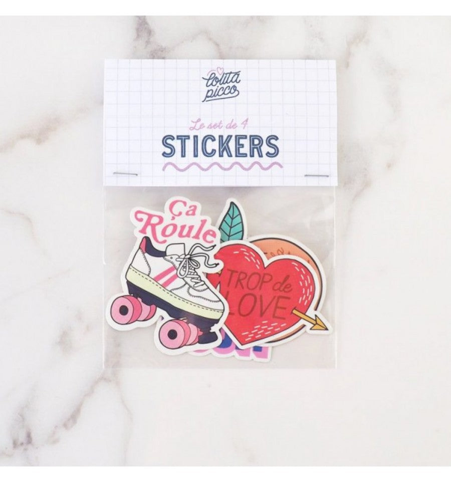 Autocollant - Lot de 4 stickers Garde la pêche, Ca roule...
