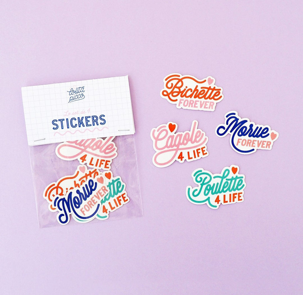 Autocollant - Lot de 4 stickers Poulette 4 lifen Bichette forever...