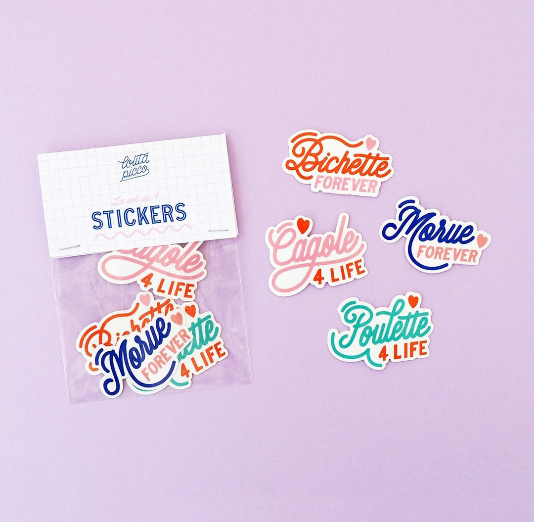 Lot de 4 stickers "Poulette 4 lifen Bichette forever..."