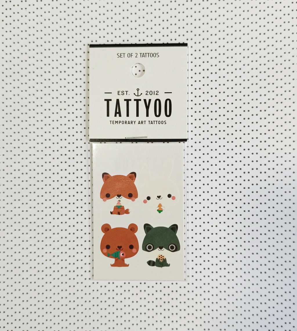 Tatouages éphémères - Hibou, renard, lapin et raton laveur