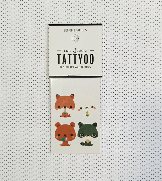 Set de 2 tatouages éphémères Hibou, renard, lapin et raton laveur