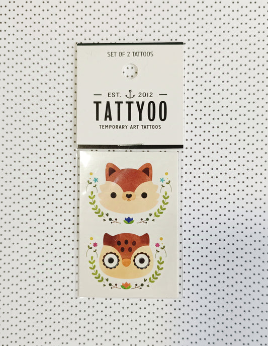 Set de 2 tatouages éphémères Hibou et renard