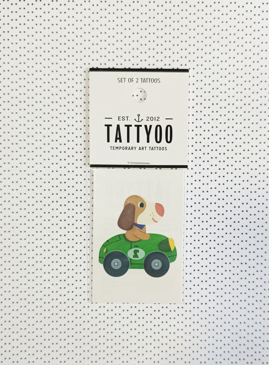 Set de 2 tatouages éphémères Chien en voiture