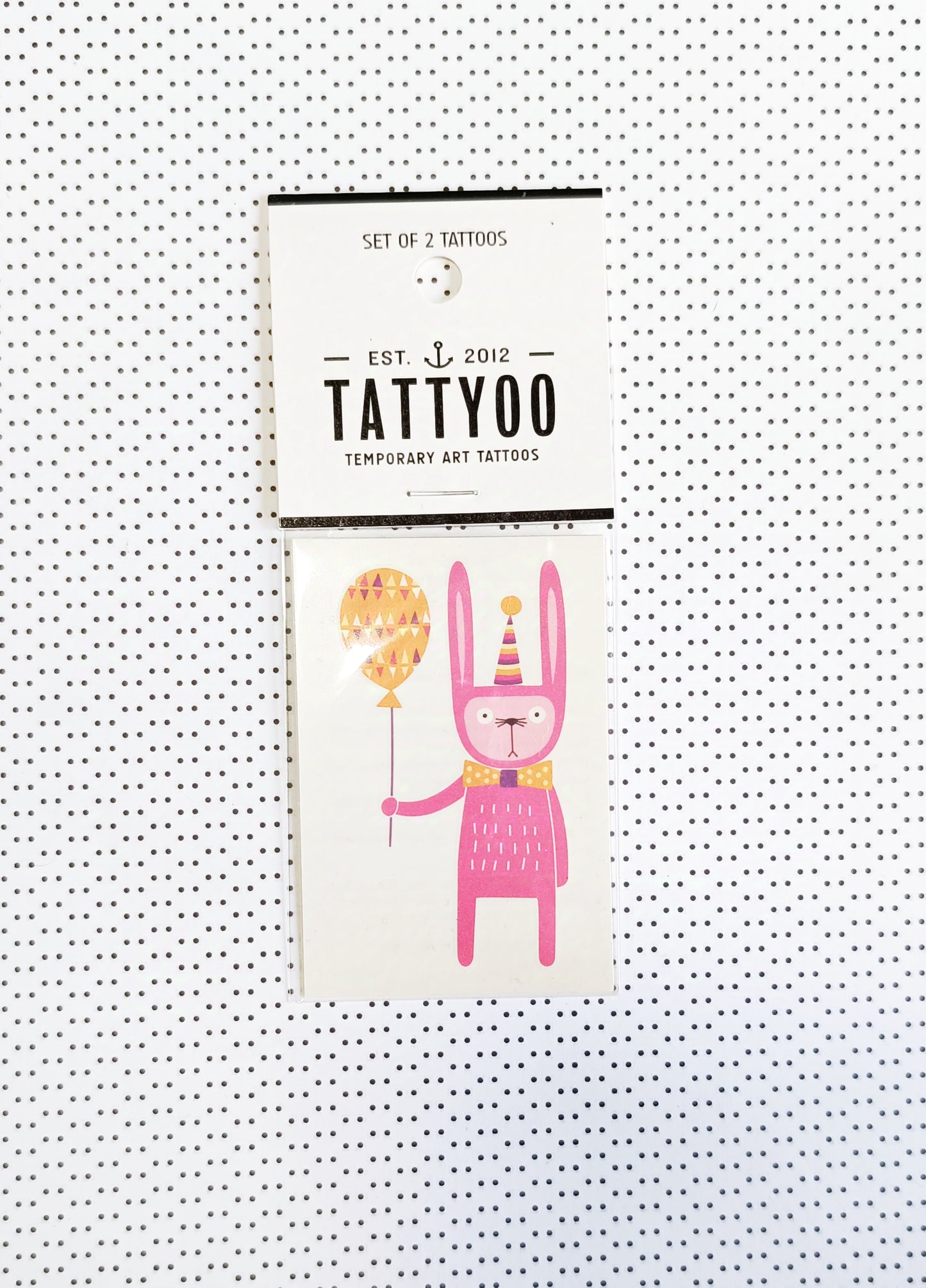 Set de 2 tatouages éphémères Lapin rose avec ballon