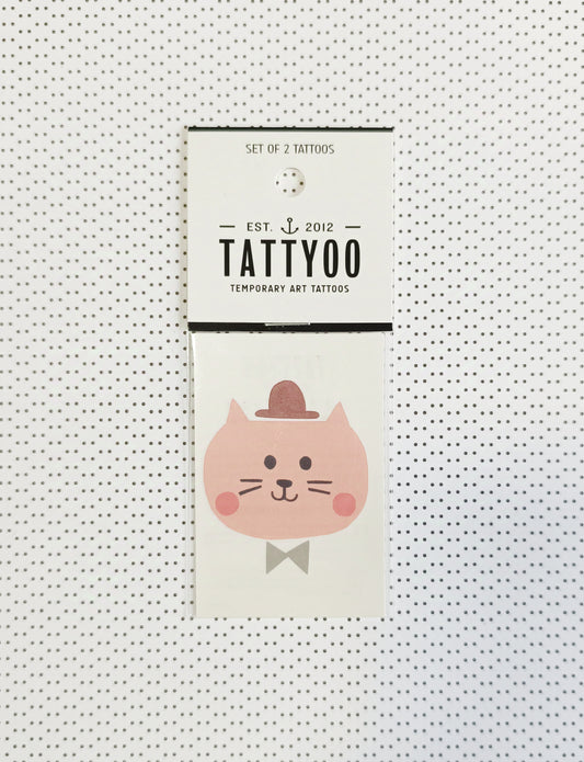 Set de 2 tatouages éphémères chat avec chapeau