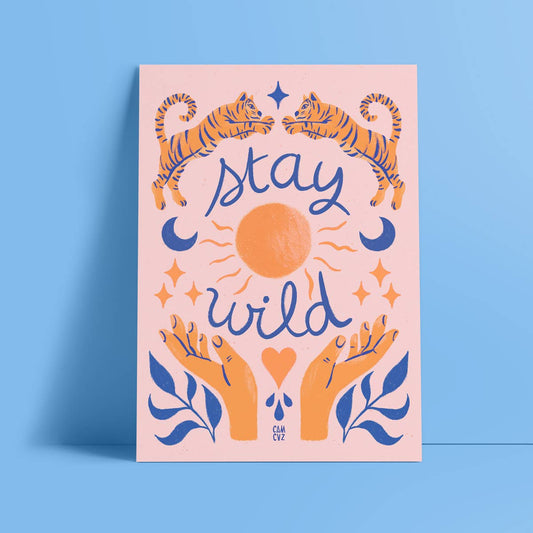 Affiche A4 "Stay wild" orange et bleu