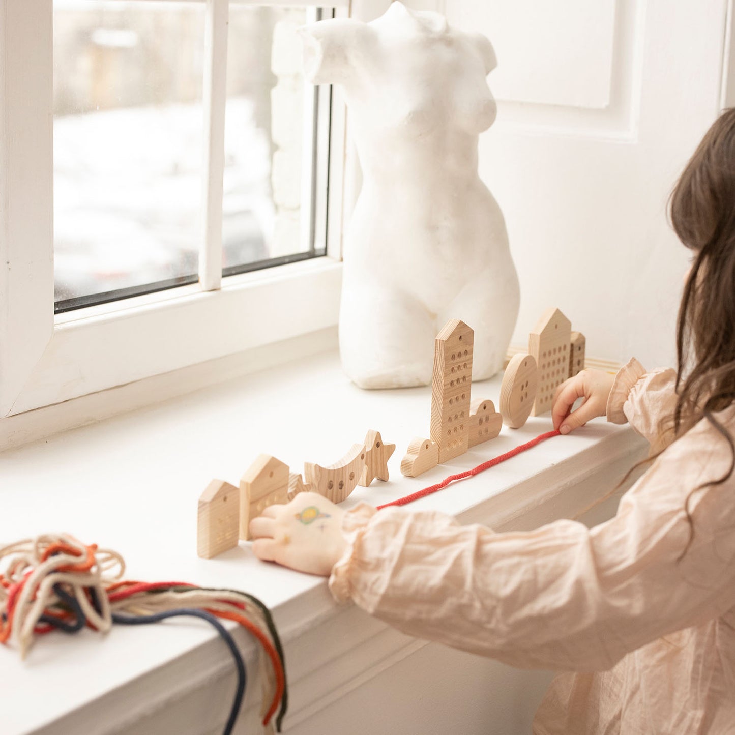 Ensemble de jouets à lacer en bois