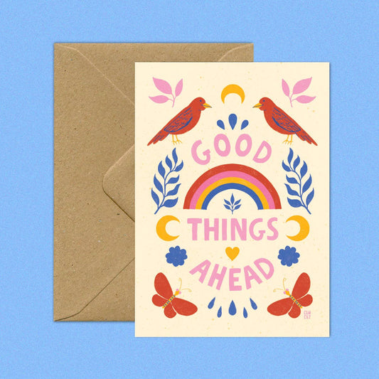 Carte postale "Good things ahead" + enveloppe