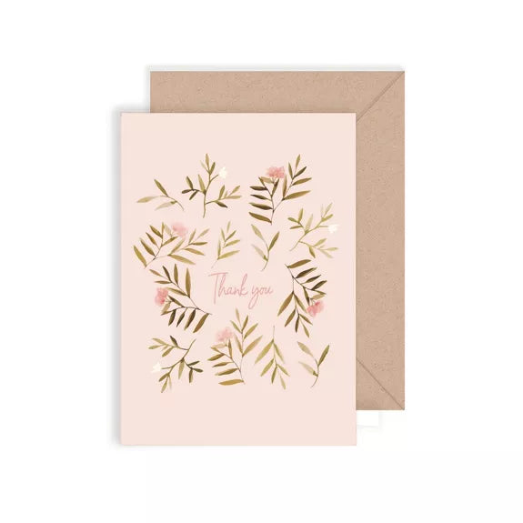 Carte double "Thank You Rose Fleurs" avec enveloppe