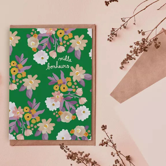 Carte double Mille Bonheurs avec enveloppe