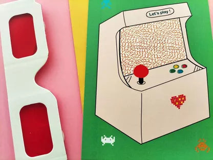 Carte jeu anniversaire - Borne arcade message secret
