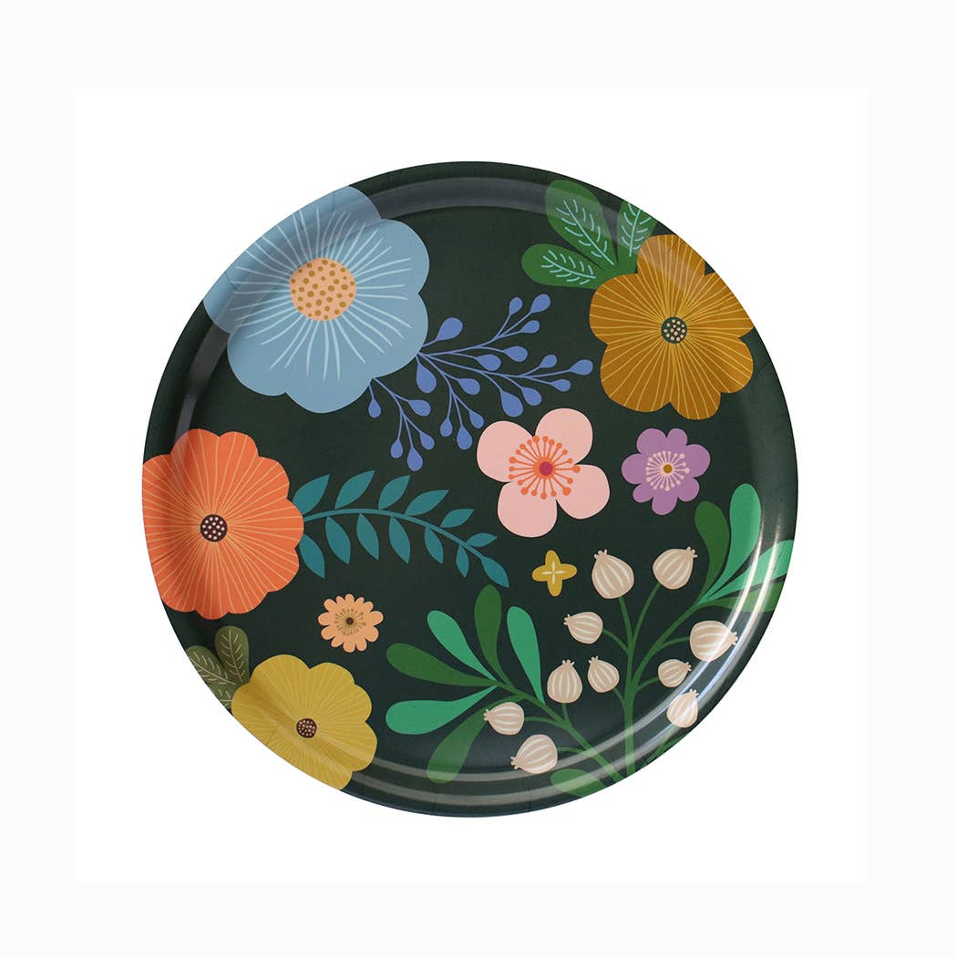 Plateau rond en bouleau motif Bloom