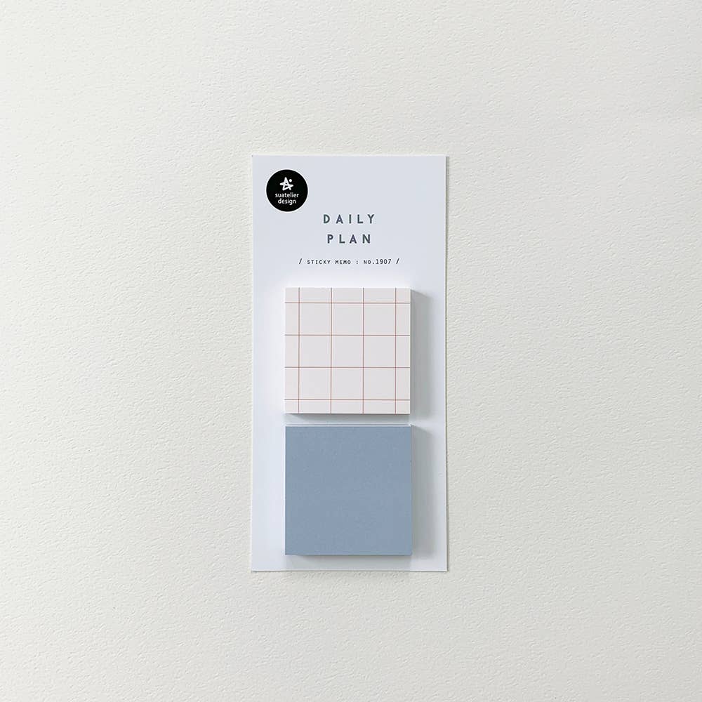 Notes adhesives carrées bleues et blanches à carreaux