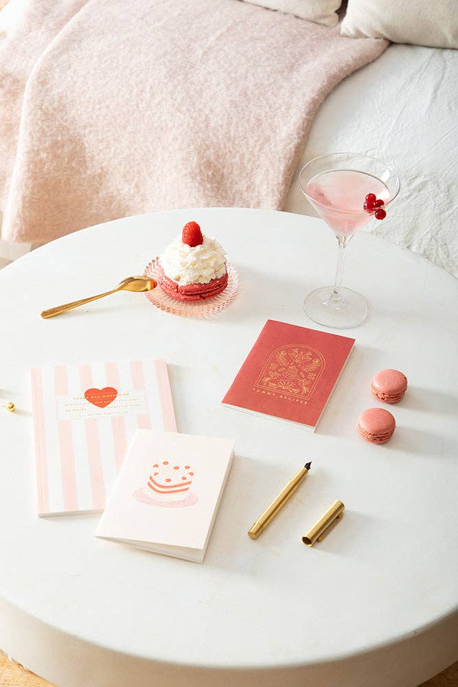 Carnet - à rayures roses et blanches joli cœur rouge