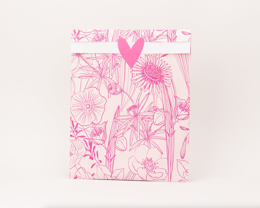 Pochette en papier fleurs roses XL