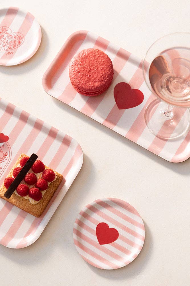 Plateau en bois de bouleau - Pink stripes