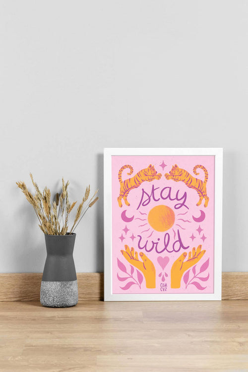 Affiche  A4 Stay wild Rose et jaune