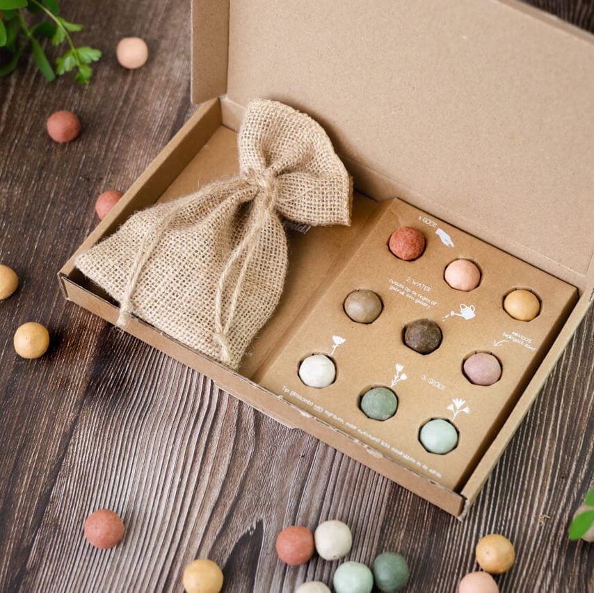 Coffret cadeau 9 bombes de fleurs colorées et son sac