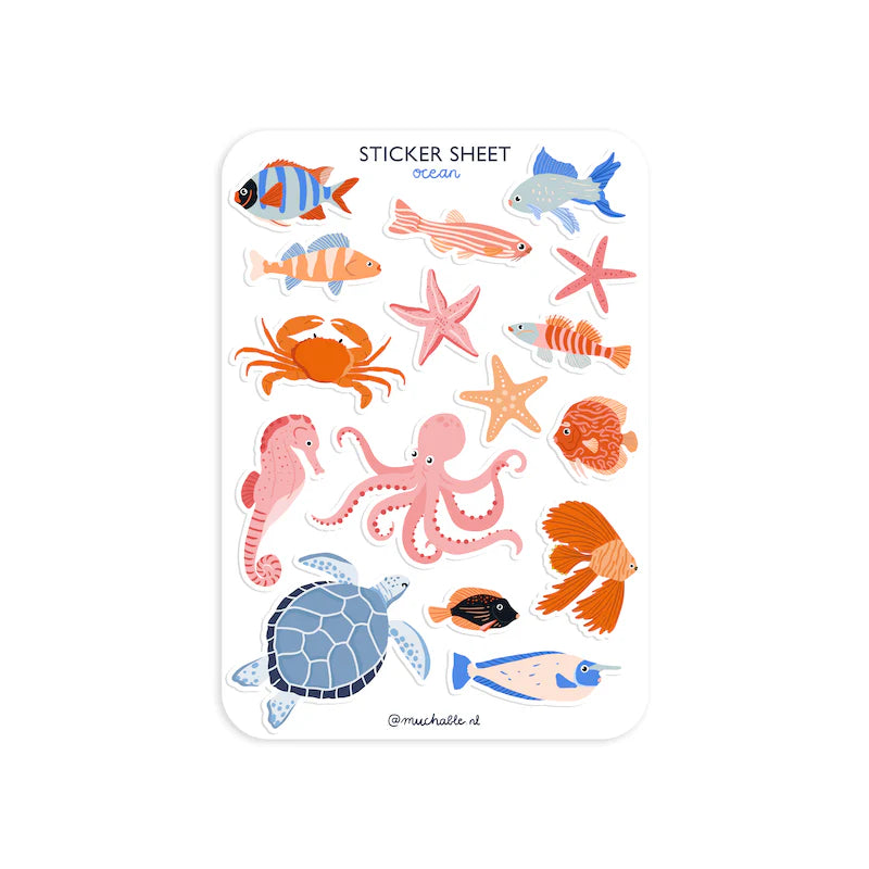 Feuille d'autocollants A6 - Animaux marins