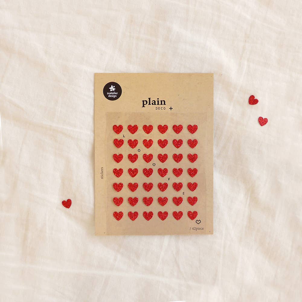 Planche stickers cœurs rouges pailletés