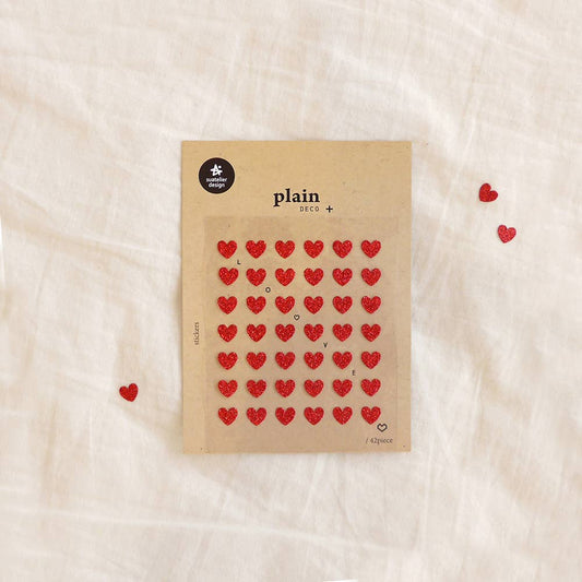 Planche stickers cœurs rouges pailletés