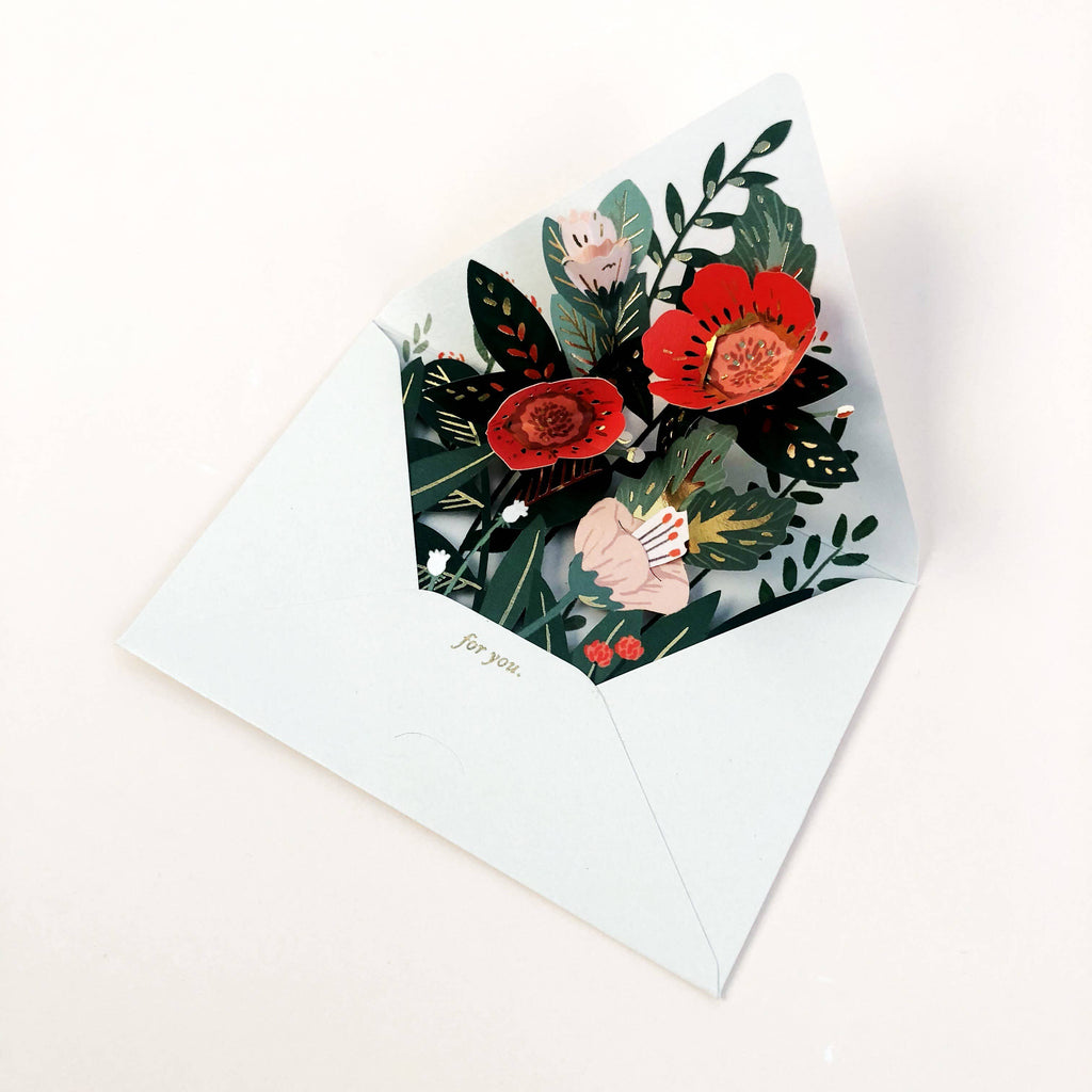 Carte pop-up Enveloppe florale 0 allergie et 100% waouh s - Popshots Studios