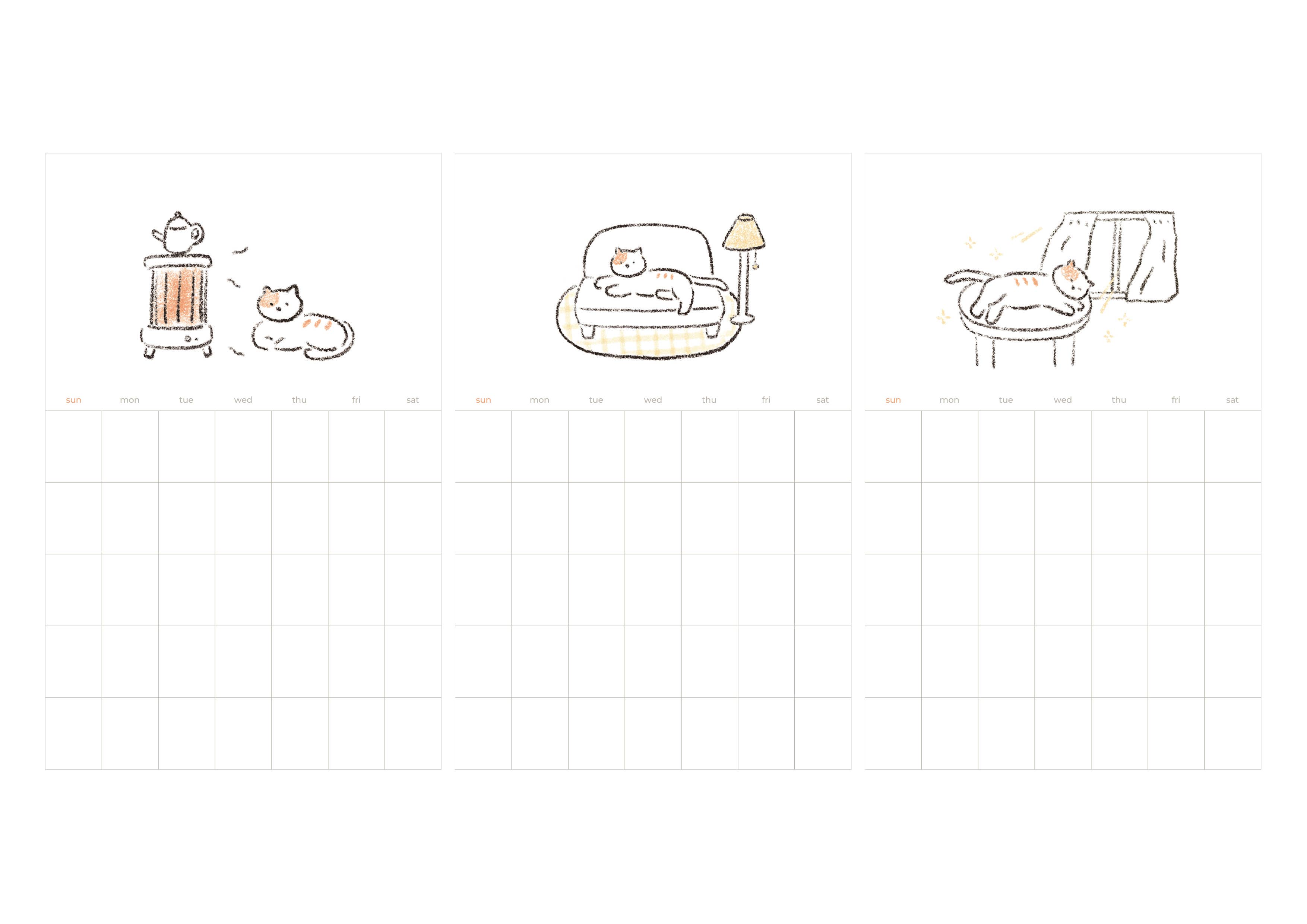 Calendrier autocollant mensuel motif chat