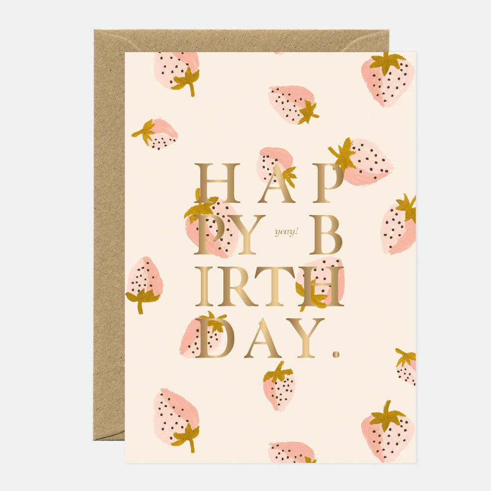 Carte d'anniversaire "Gold Strawberries Bday"