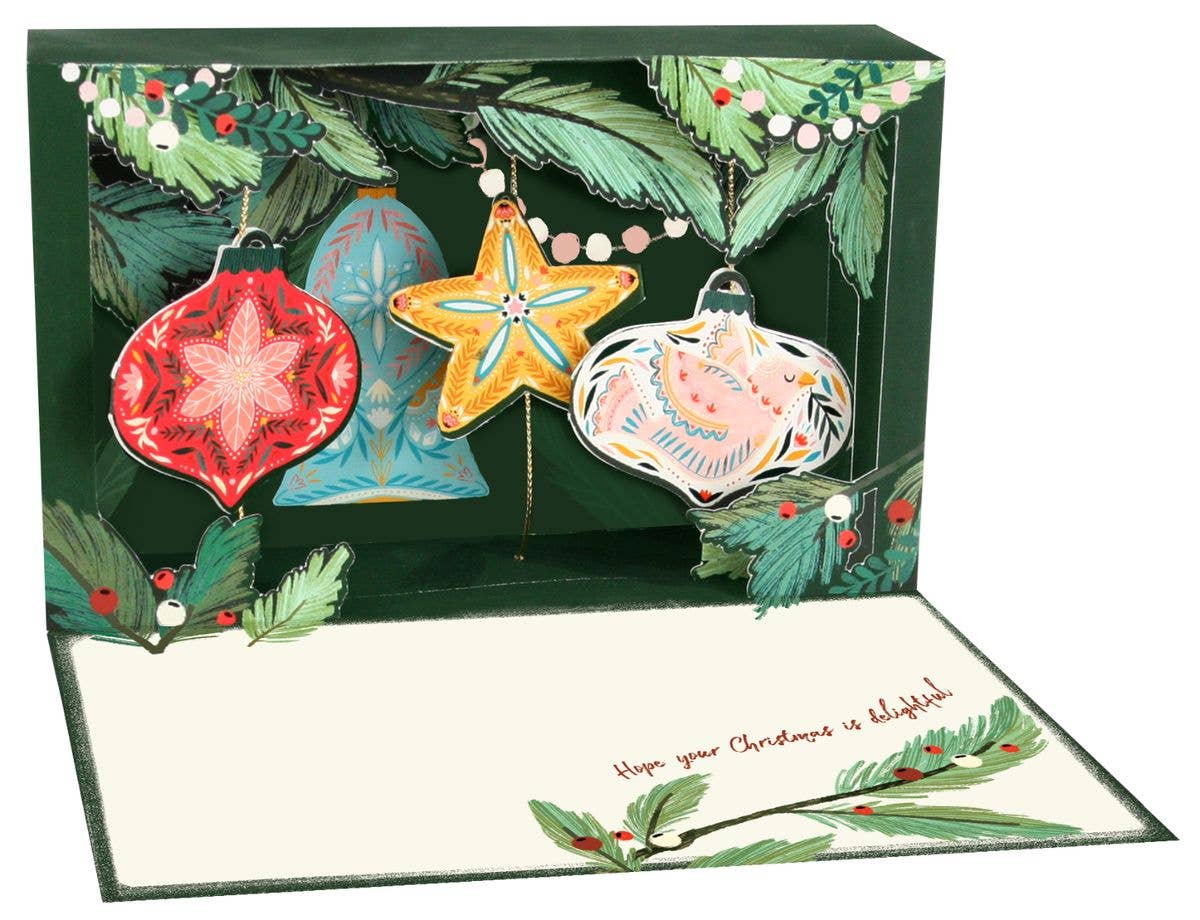 Carte pop-up de Noël - Boules et magie des fêtes