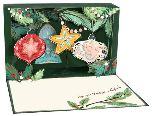 Carte pop-up de Noël - Boules et magie des fêtes