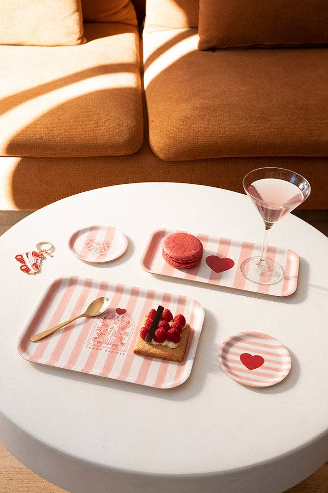 Plateau en bois de bouleau - Pink stripes