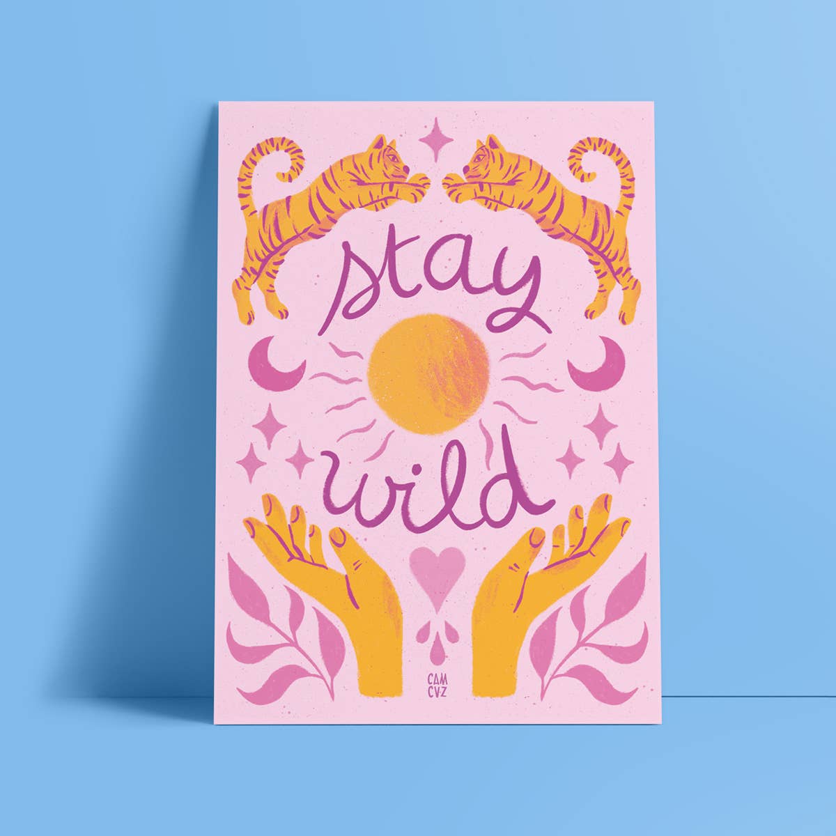 Affiche  A4 Stay wild Rose et jaune