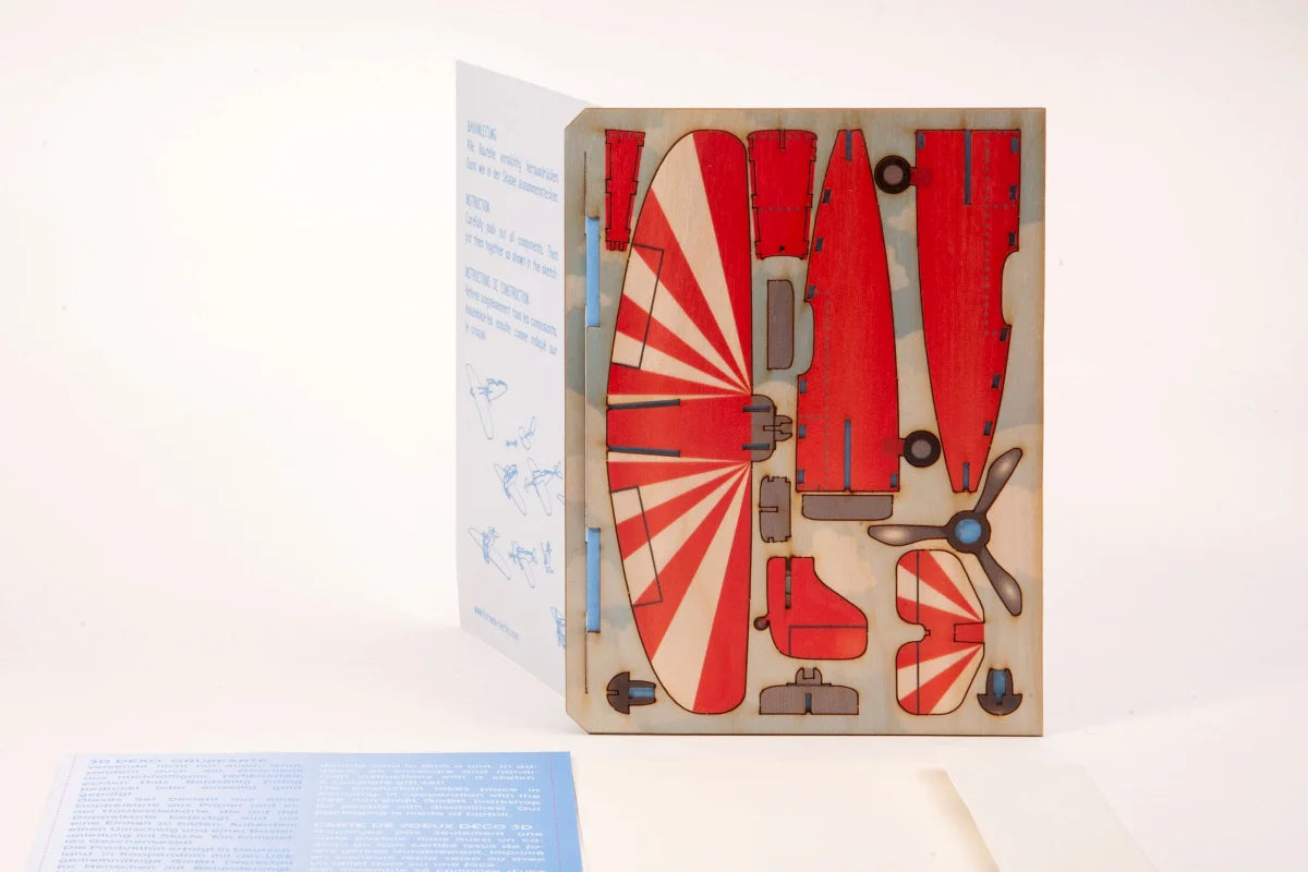 Carte postale avion rouge 3D à monter