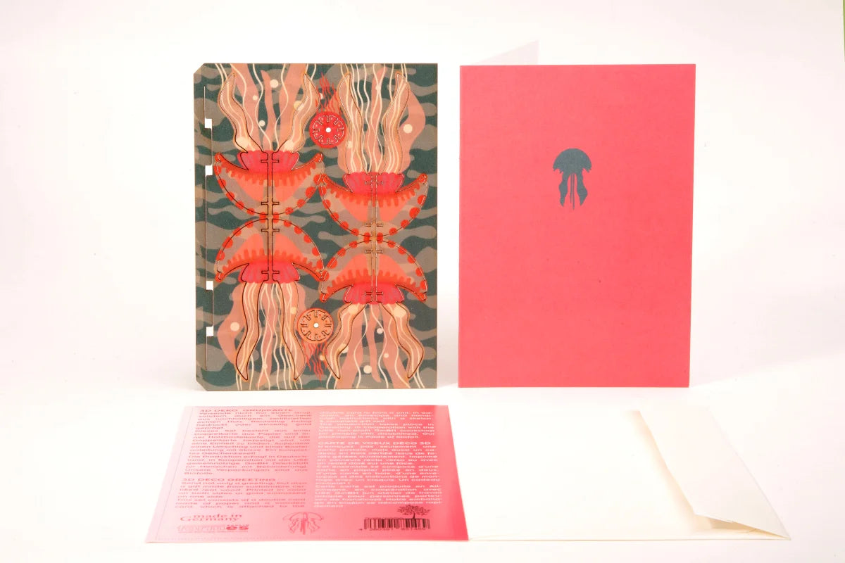 Carte postale méduse rouge 3D à monter