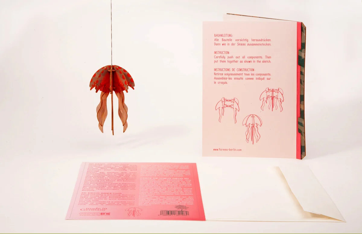 Carte postale méduse rouge 3D à monter